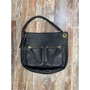 Fossil Black Pebbled Leather Purse Handbag Top Handle Hobo